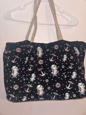 Sourpuss Nautical Print Rope-Handle Tote Bag 15x11x6”